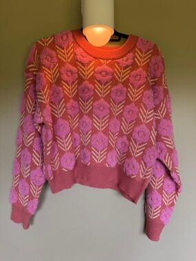 Fable Pink Floral cropped Crewneck Sweater